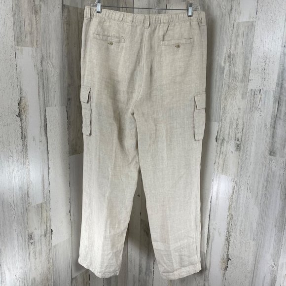 Tommy Bahama Men's Relax Cream Linen Cargo Elastic Waist Casual Pants Sz L - Picture 3 of 8